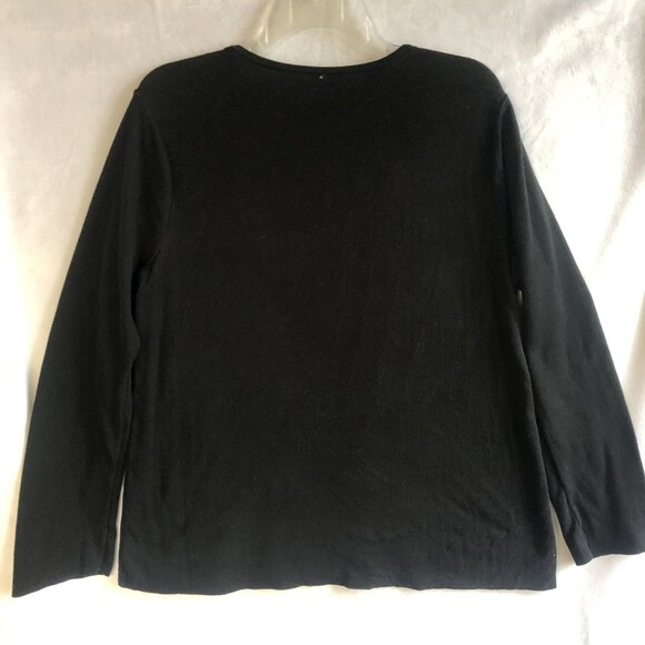 J Jill Black & Red Floral Cotton Sweater w/Wool Embroidery Blouse Top Size Large - Picture 2 of 5